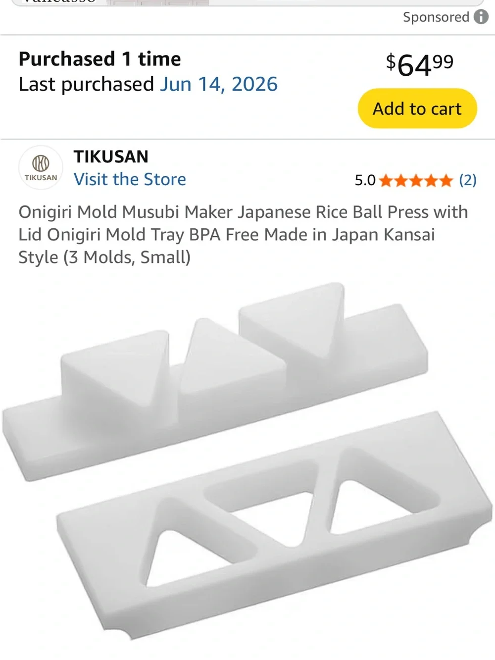 TIKUSAN Onigiri Mold Musubi Maker - White (3 Cavity)